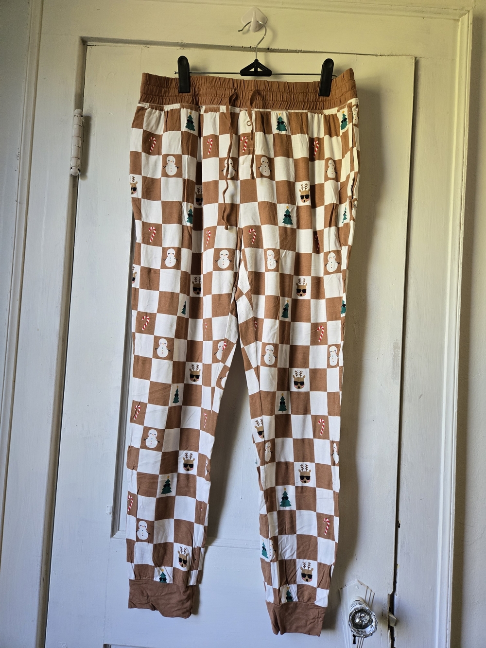 Little Sleepies Brown & White Check Holiday Joggers Women's L